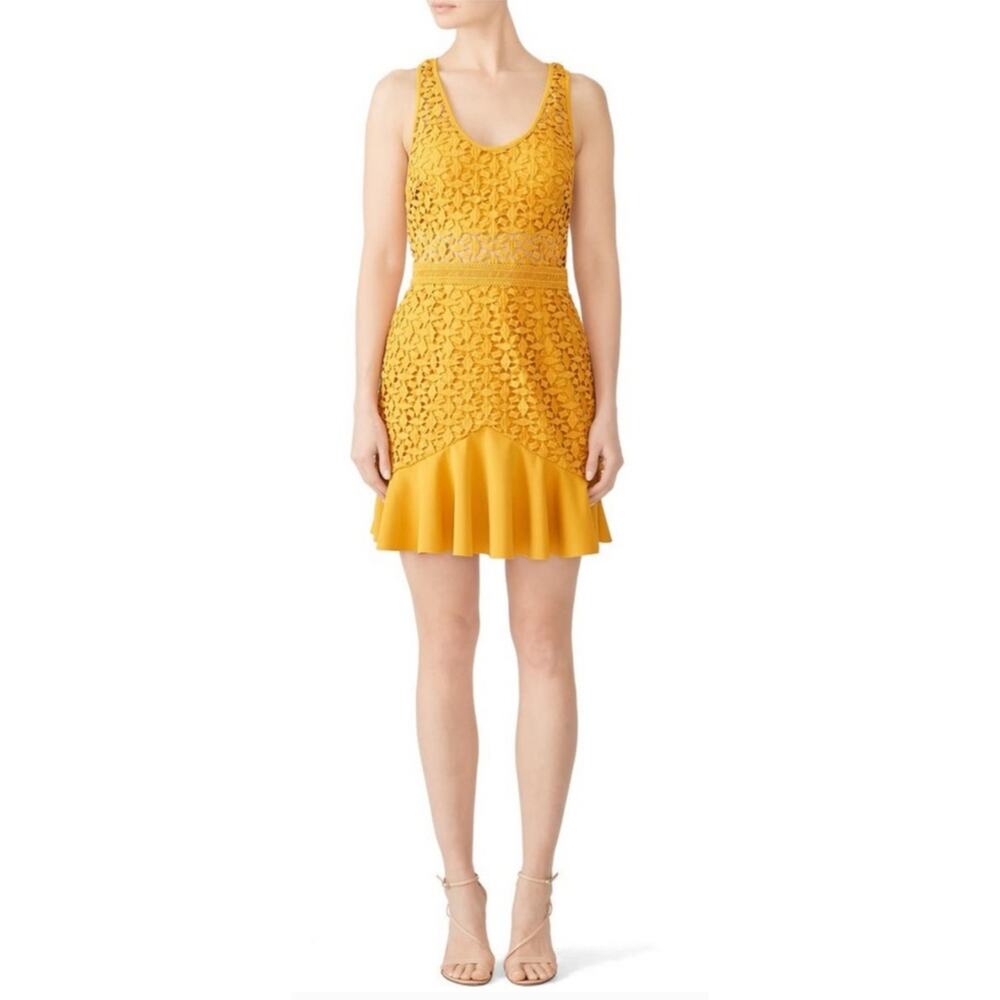 Stylestalker Solana yellow geometric laser cut flounce dress Sz XS Retro Boho